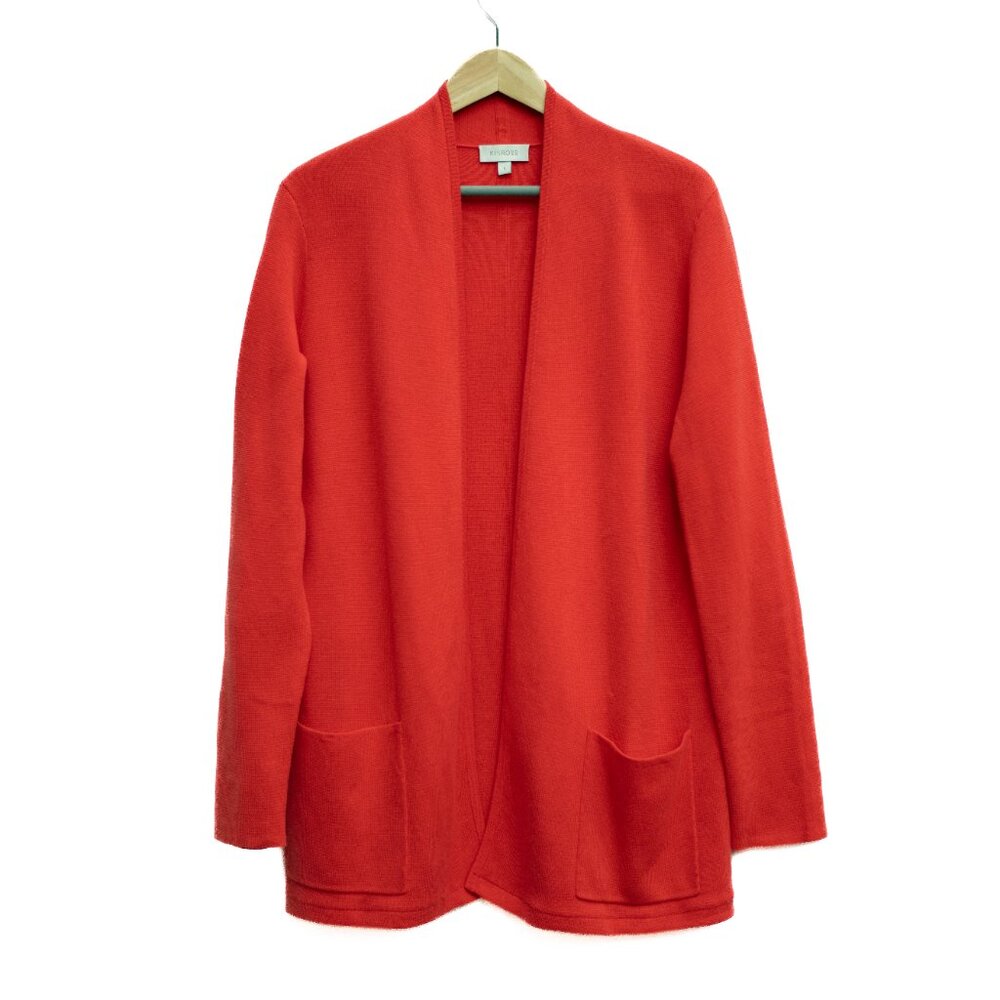 Kinross‎ Luxury Open-Front Cardigan Women’s L 🍊 Orange Knit w/ Front Pockets